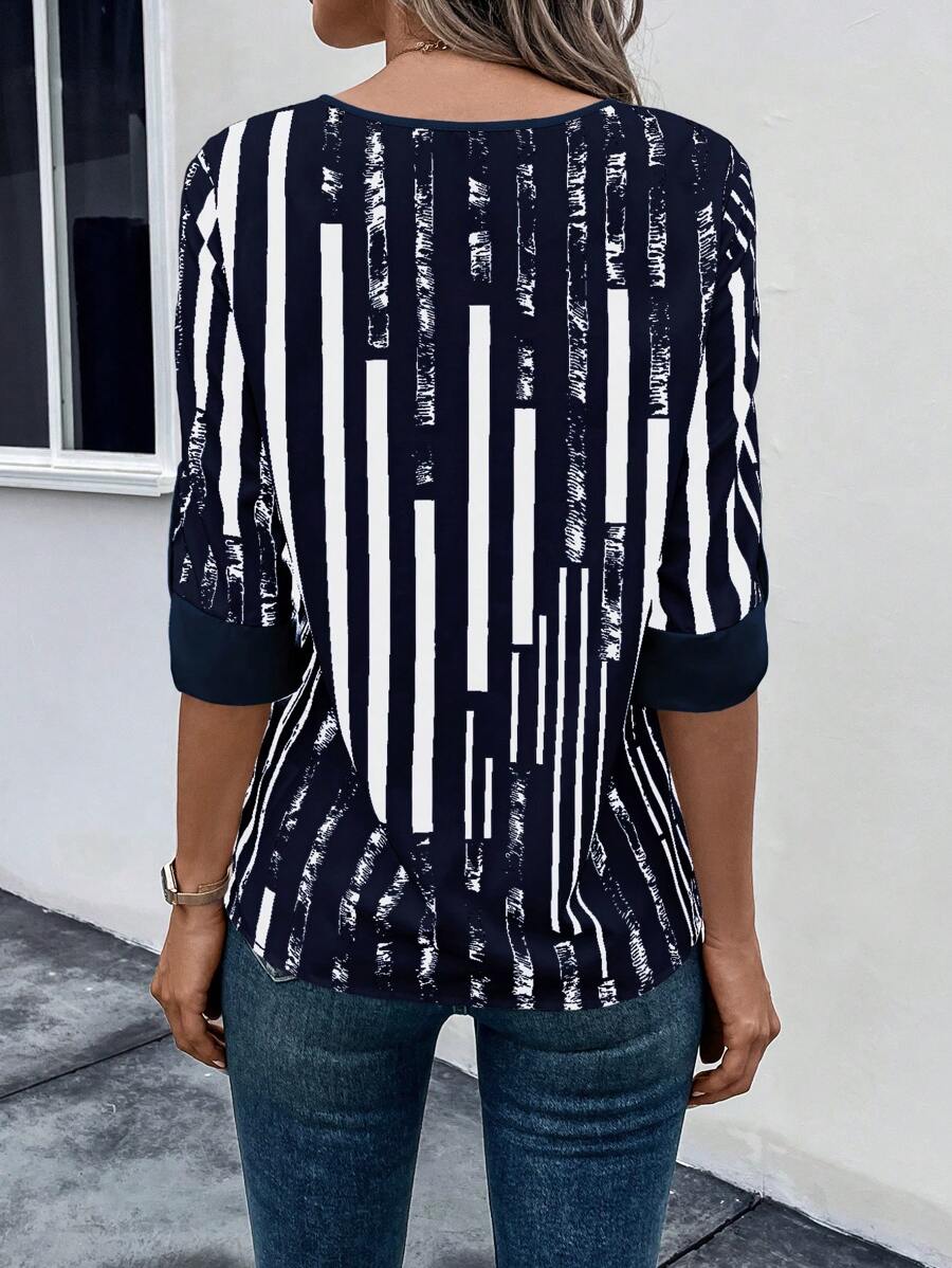 ZADIYA™ | STRIPED BLOUSE WITH NOTCHED NECKLINE
