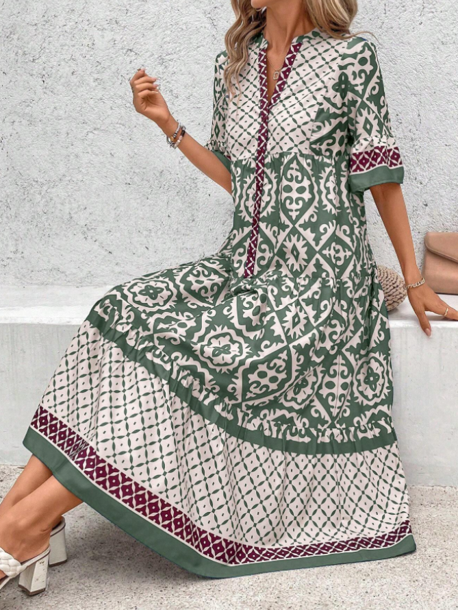 ZADIYA™ | FLOWY BOHO MIDI DRESS WITH POCKETS