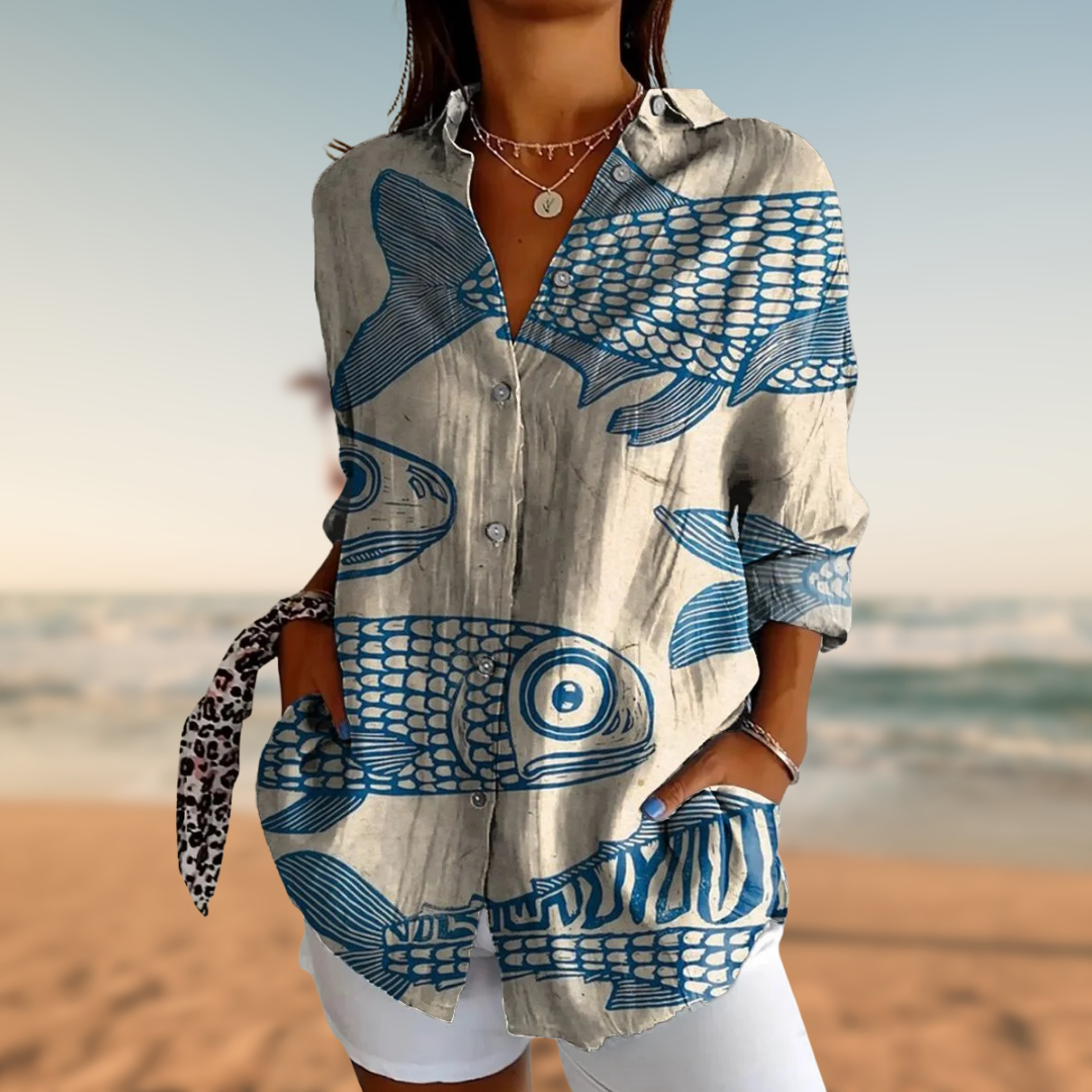 ZADIYA™ | FISH-PRINT BLOUSE