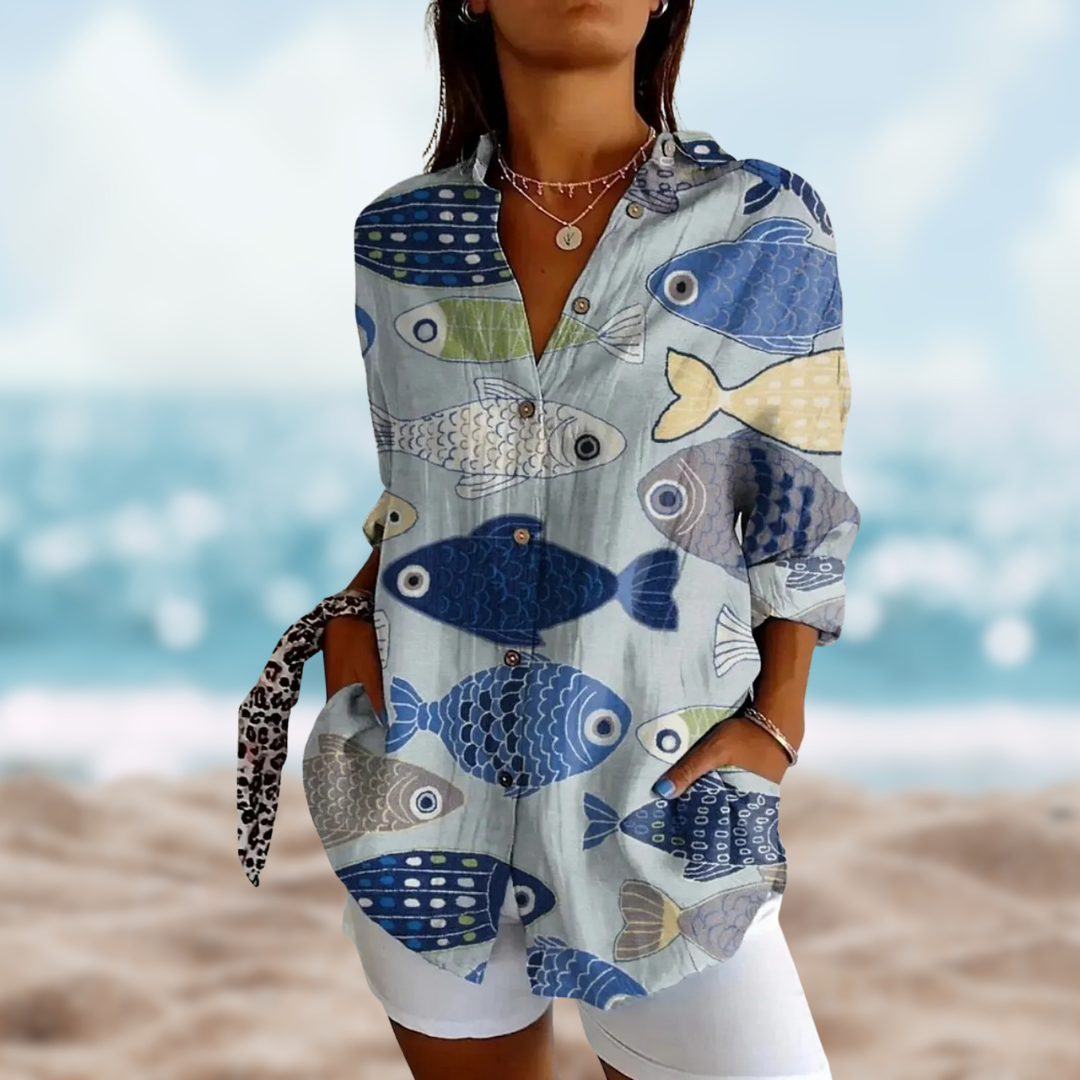 ZADIYA™ | FISH-PRINT BLOUSE