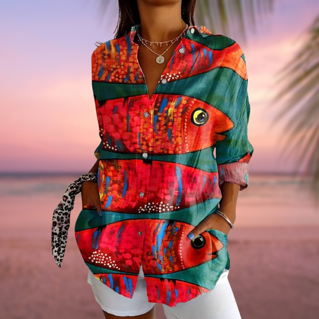 ZADIYA™ | FISH-PRINT BLOUSE