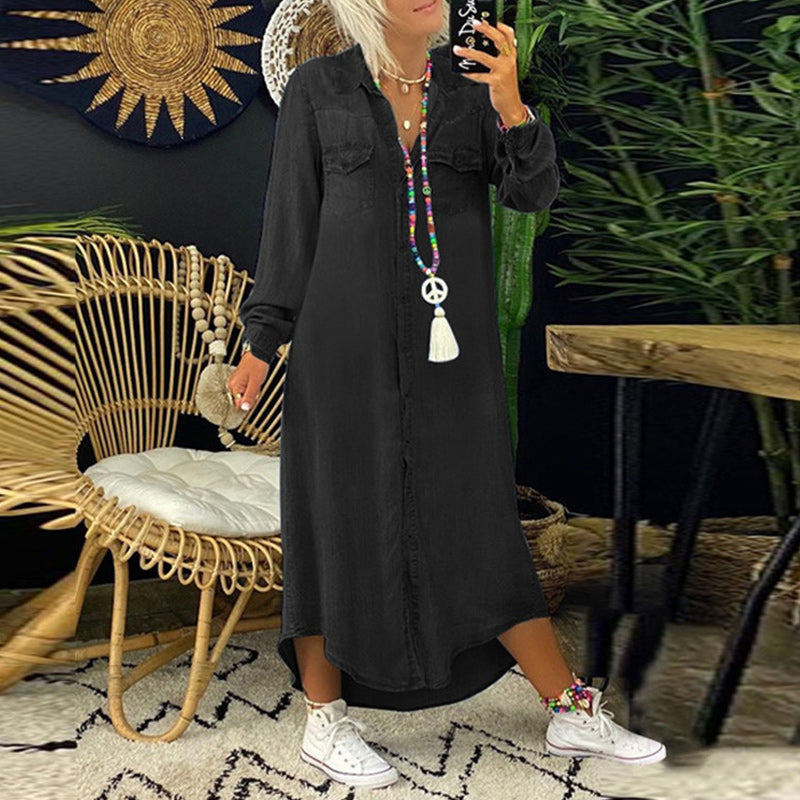 ZADIYA™ | LONG-SLEEVE DENIM MAXI DRESS