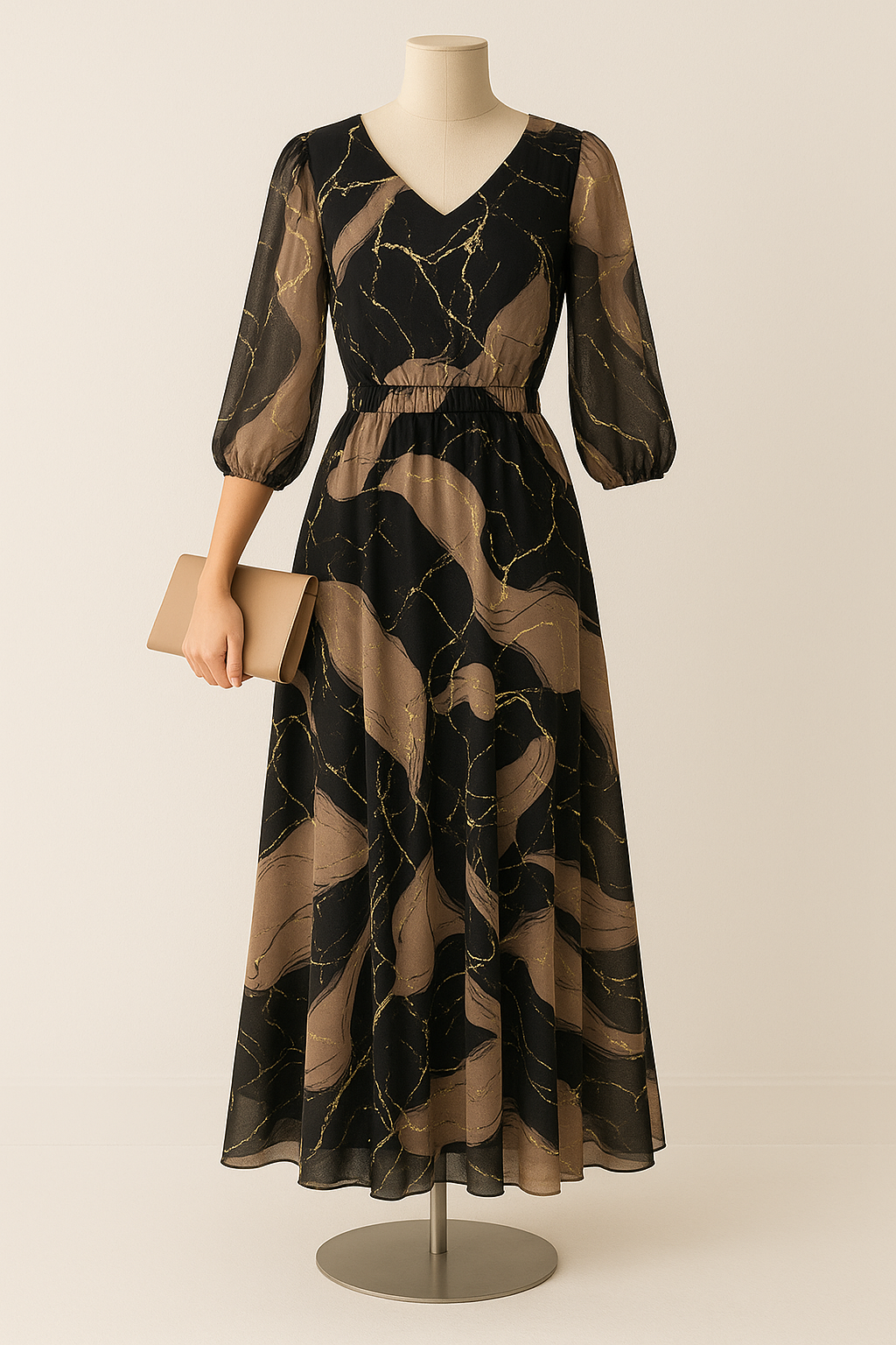 ZADIYA™ | PRINTED THREE-QUARTER SLEEVE DRESS
