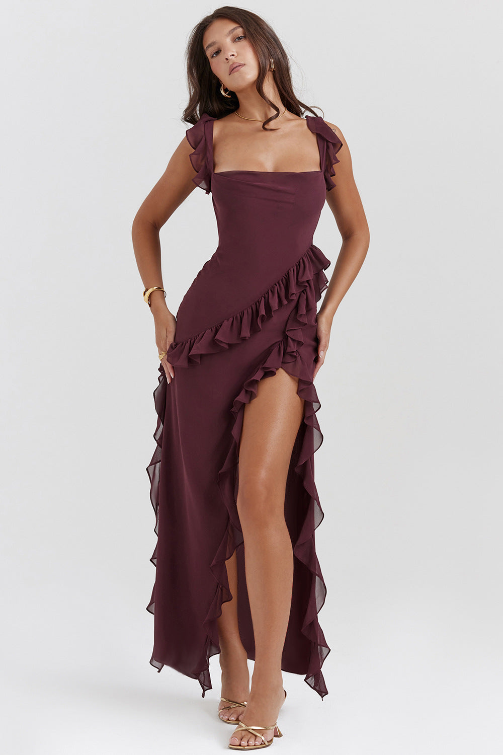 ZADIYA™ | LONG DRESS IN DEEP PLUM