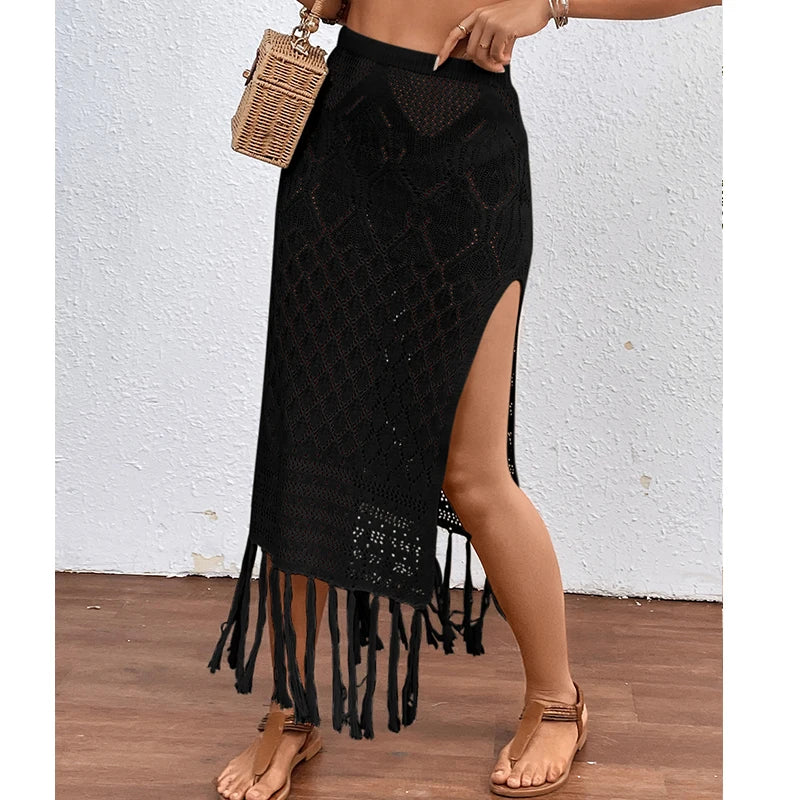 ZADIYA™ | Sunset Tassel Slit Sheer Skirt
