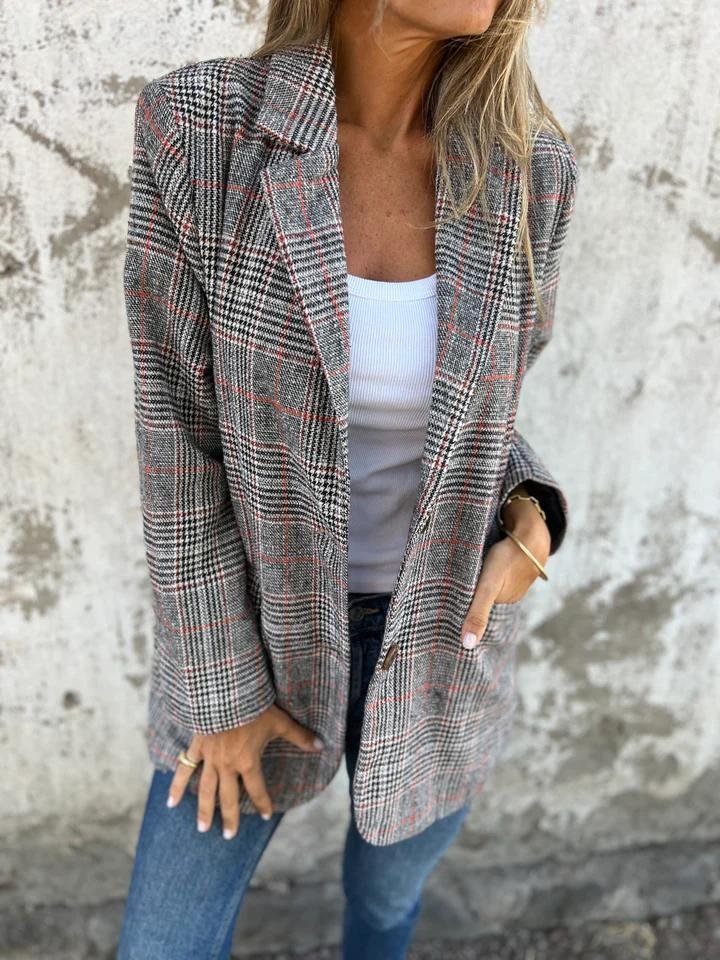 ZADIYA™ | Casual Check Blazer with Lapels