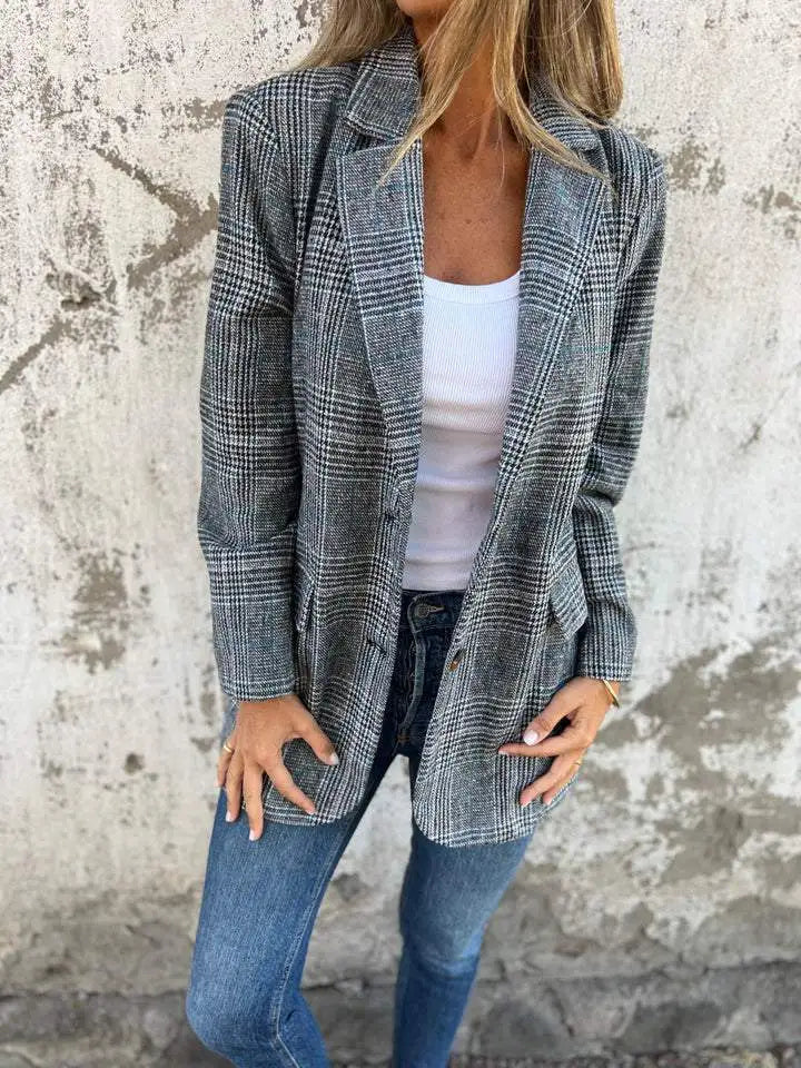 ZADIYA™ | Casual Check Blazer with Lapels