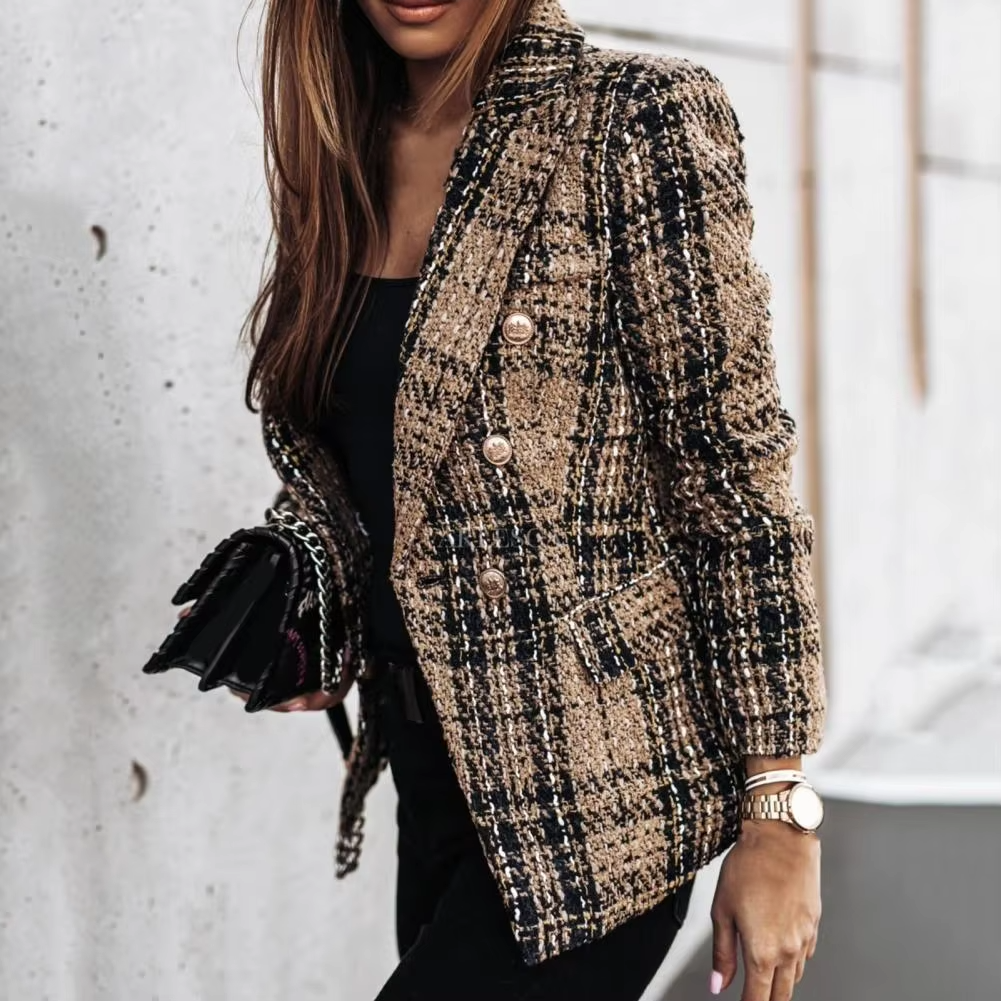 ZADIYA™ | Modern Plaid Print Double Breasted Spring Blazer