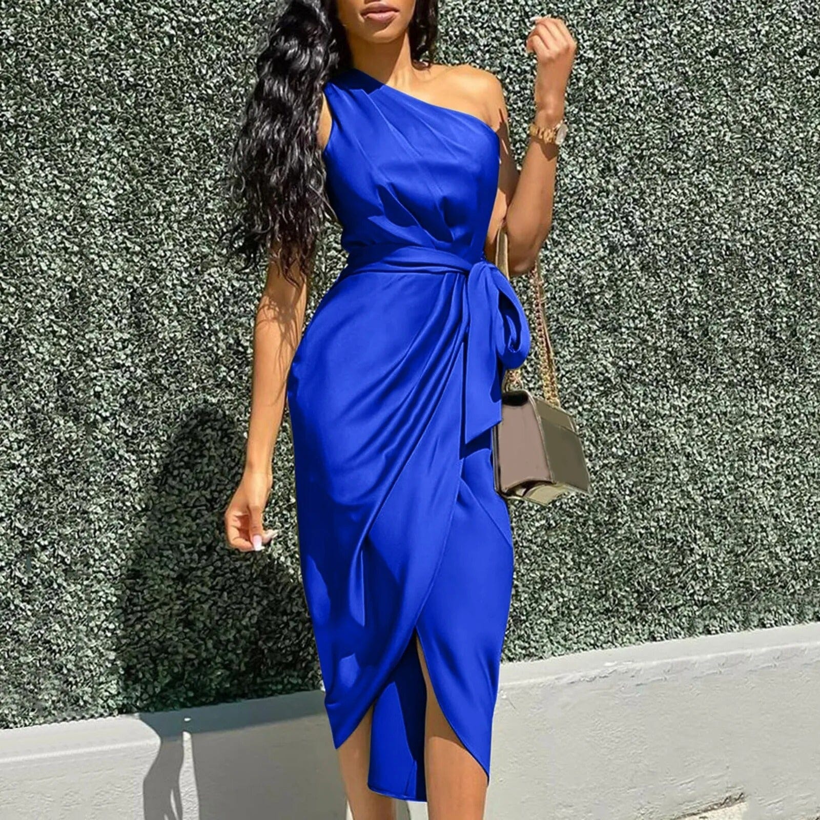 ZADIYA™ | SILK ASYMMETRIC RUFFLE MAXI DRESS
