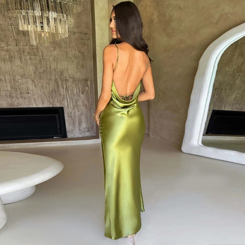 ZADIYA™ | SATIN SPAGHETTI STRAP MAXI DRESS