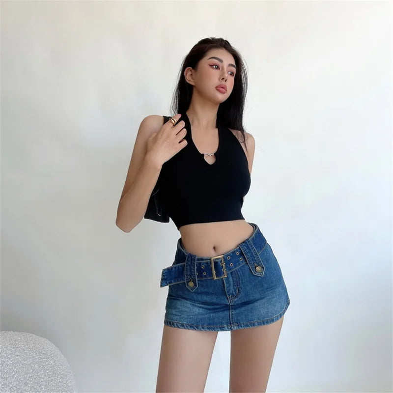 ZADIYA™ | Belted Denim Mini Skirt