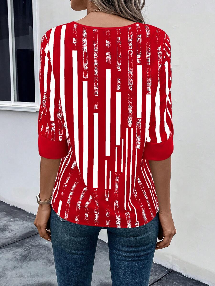 ZADIYA™ | STRIPED BLOUSE WITH NOTCHED NECKLINE