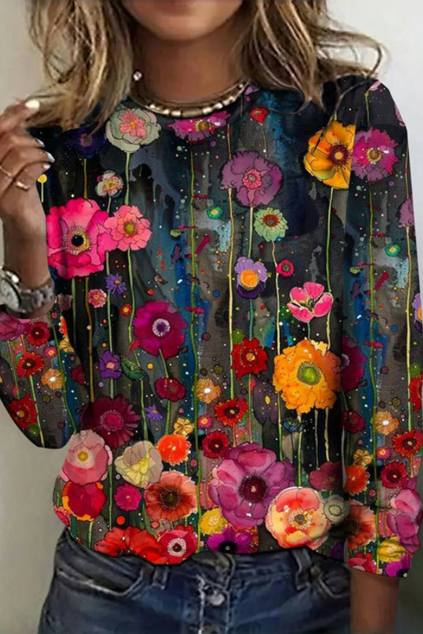 ZADIYA™ | VINTAGE FLORAL PRINT T-SHIRT