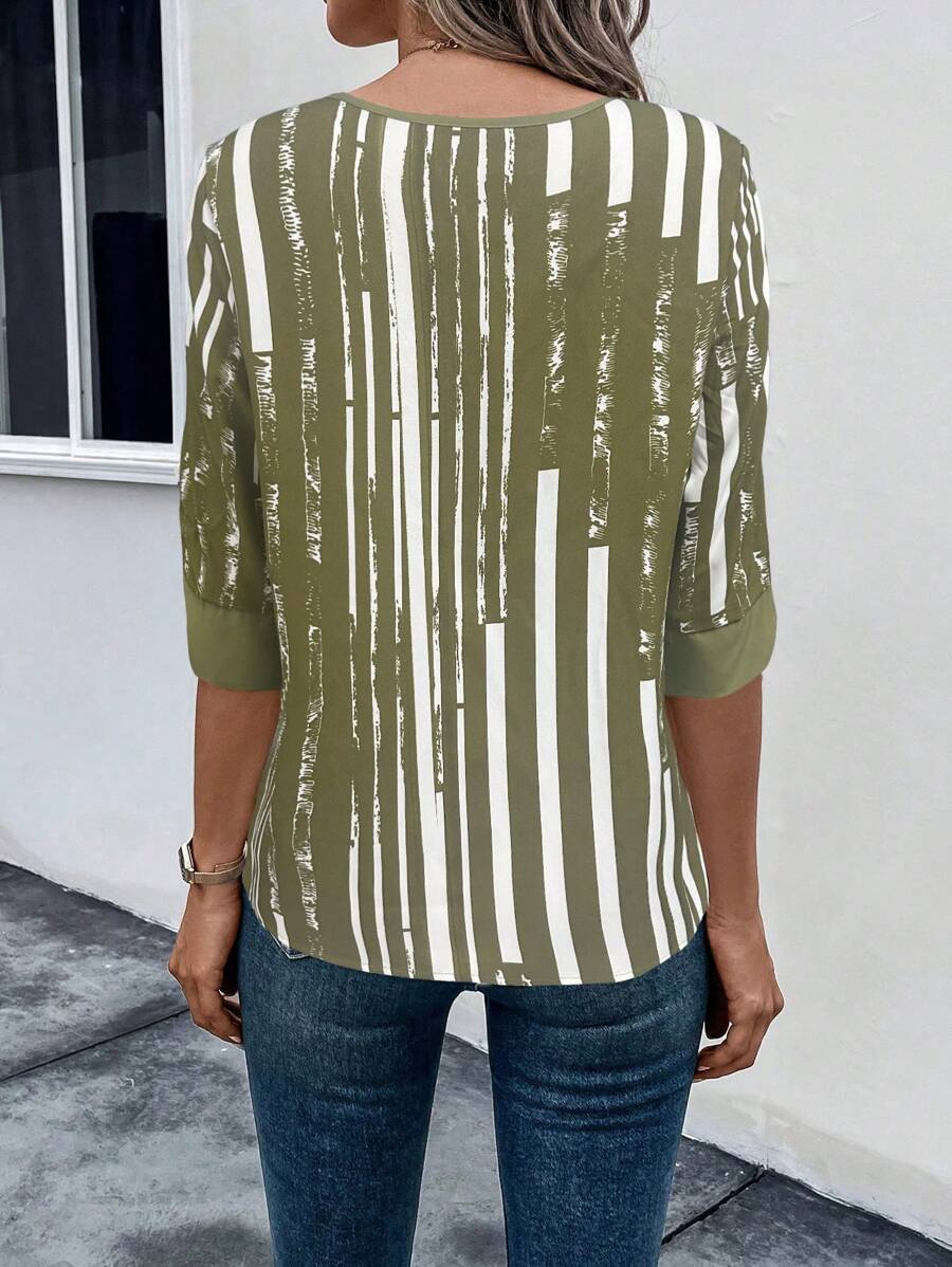 ZADIYA™ | STRIPED BLOUSE WITH NOTCHED NECKLINE