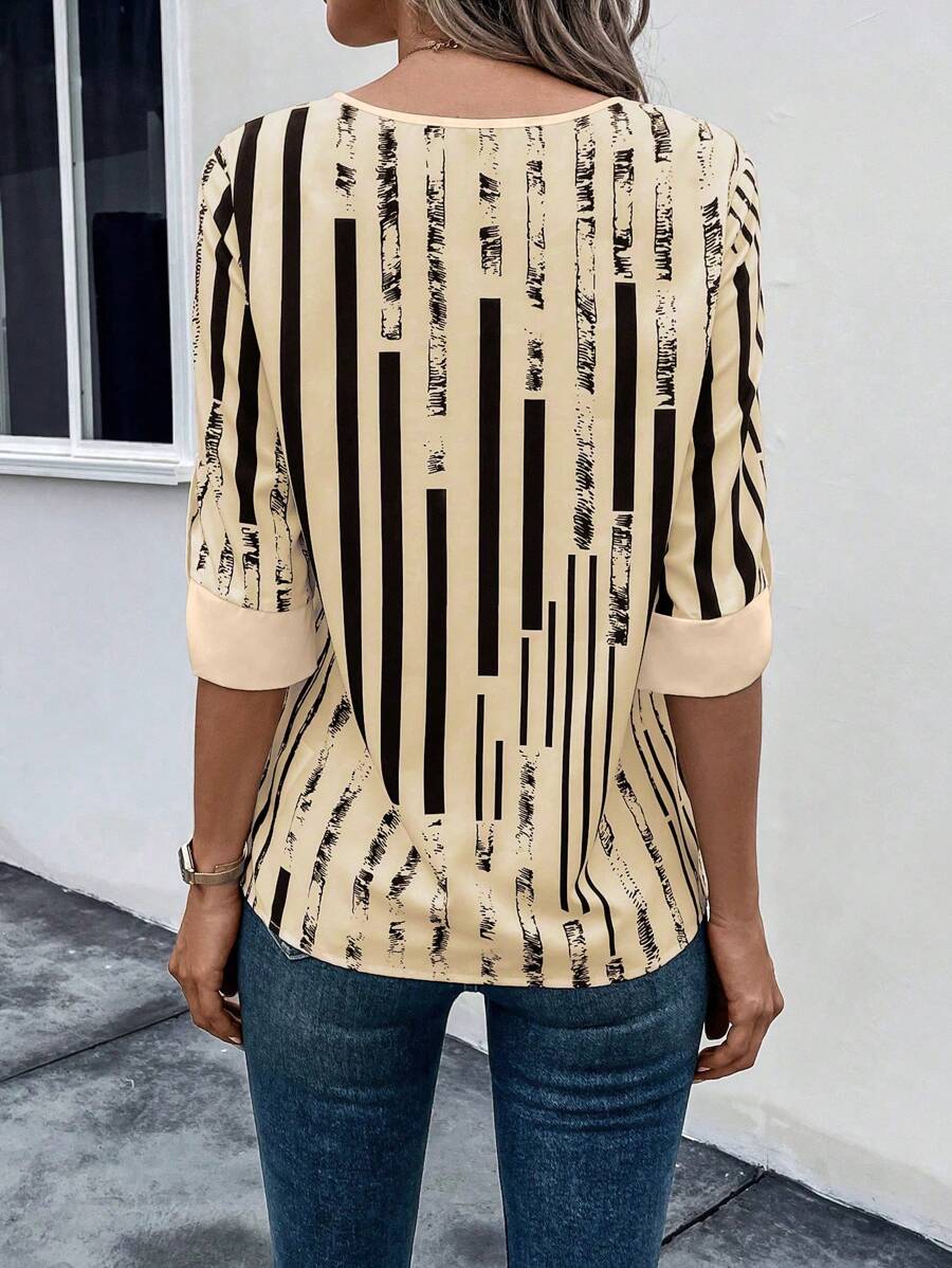 ZADIYA™ | STRIPED BLOUSE WITH NOTCHED NECKLINE
