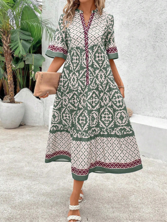 ZADIYA™ | FLOWY BOHO MIDI DRESS WITH POCKETS