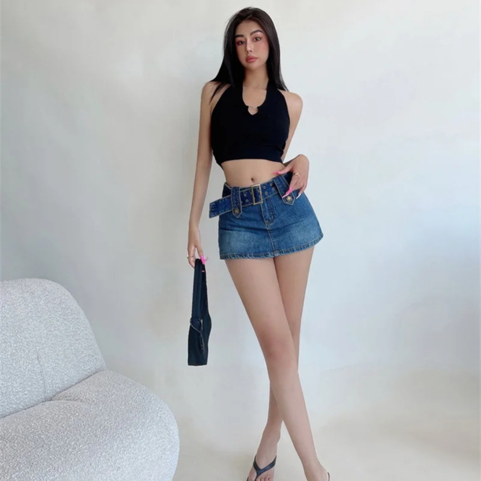 ZADIYA™ | Belted Denim Mini Skirt