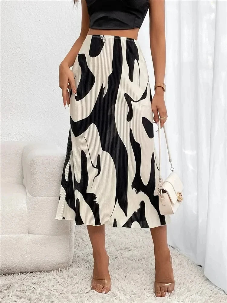 ZADIYA™ | Abstract Edit Pleated Maxi Skirt