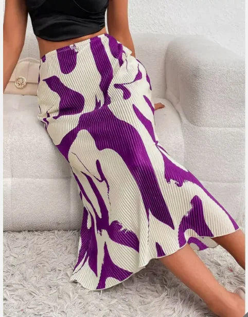 ZADIYA™ | Abstract Edit Pleated Maxi Skirt