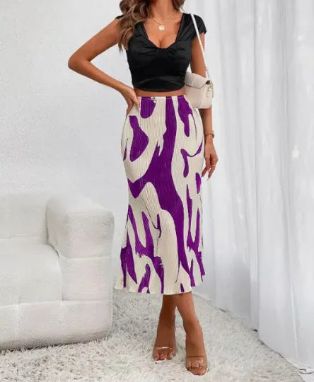 ZADIYA™ | Abstract Edit Pleated Maxi Skirt