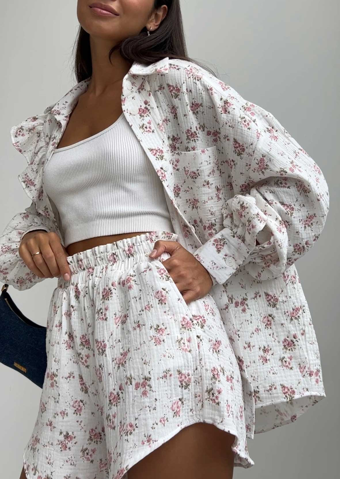 ZADIYA™ | FLORAL PRINT SHIRT & SHORTS TWO-PIECE SET