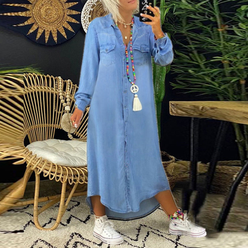 ZADIYA™ | LONG-SLEEVE DENIM MAXI DRESS