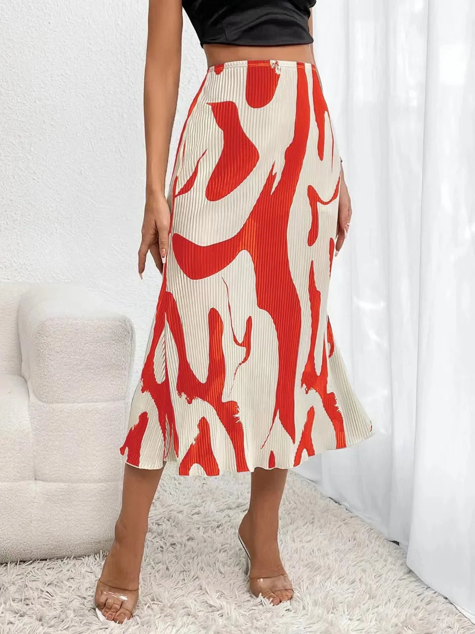 ZADIYA™ | Abstract Edit Pleated Maxi Skirt