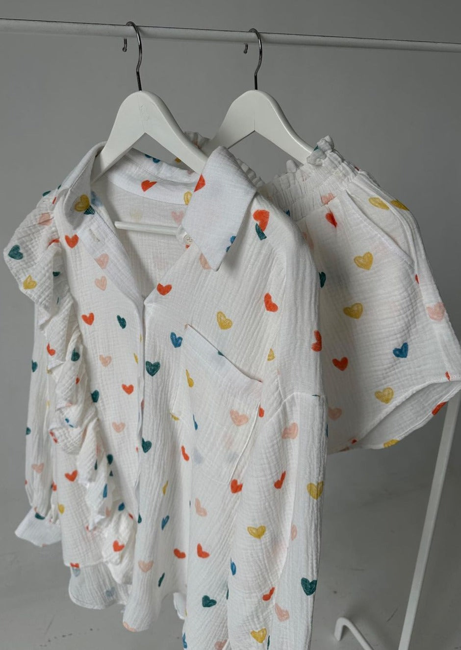 ZADIYA™ | HEART PRINT SHIRT & SHORTS TWO-PIECE SET