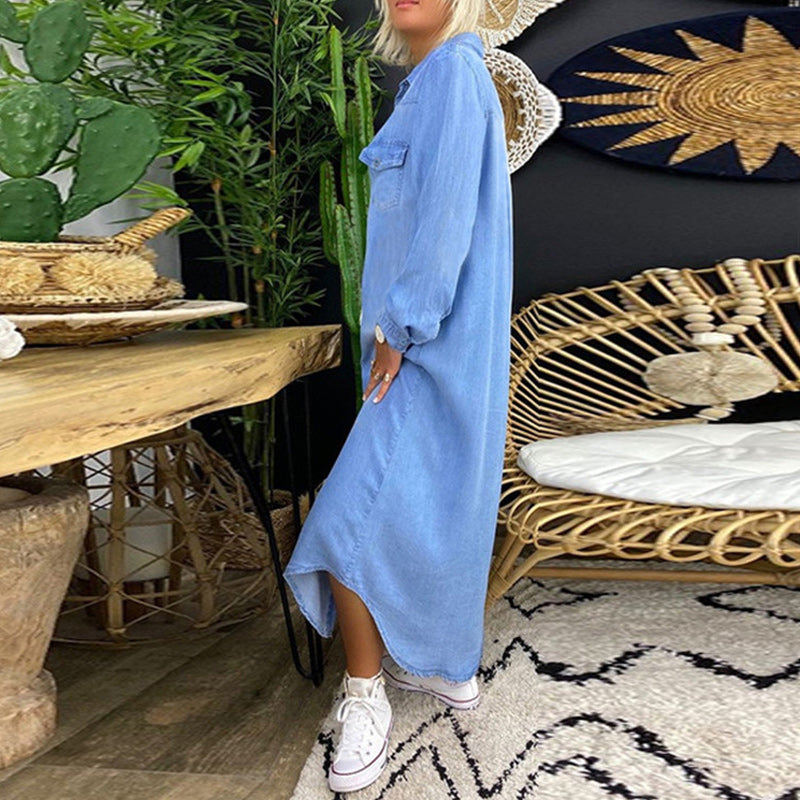 ZADIYA™ | LONG-SLEEVE DENIM MAXI DRESS
