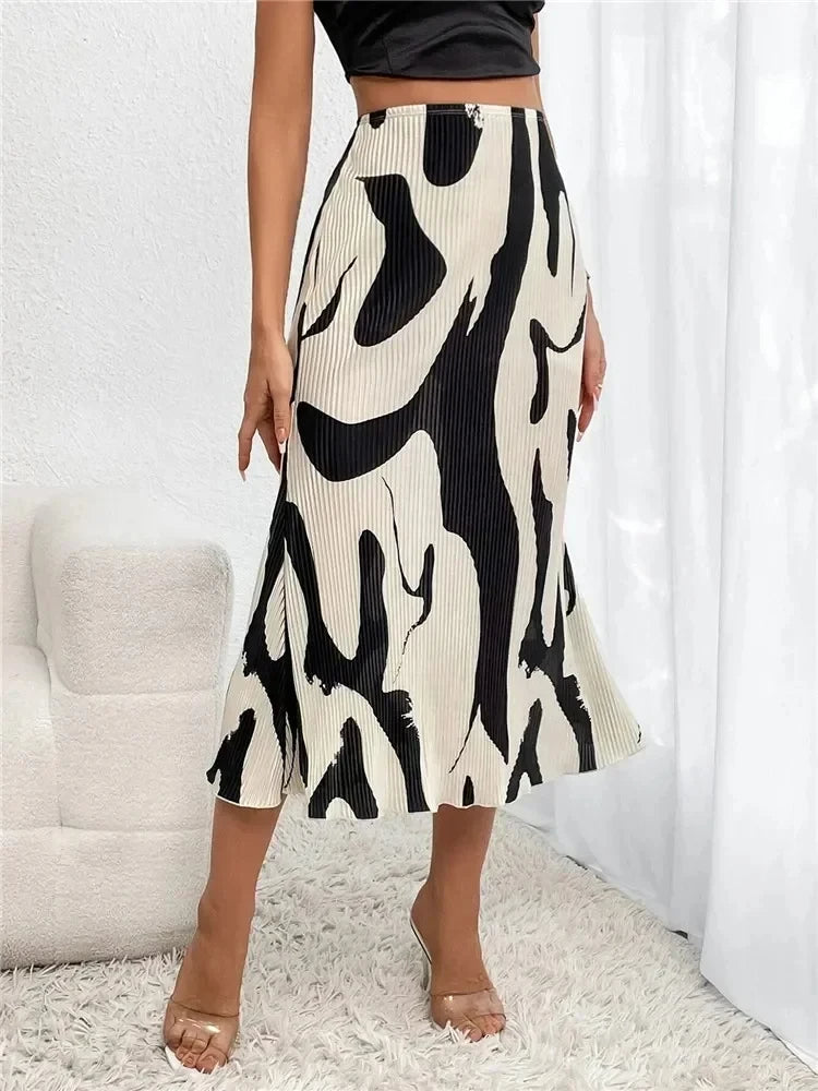 ZADIYA™ | Abstract Edit Pleated Maxi Skirt