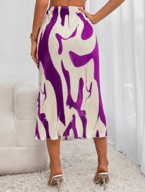 ZADIYA™ | Abstract Edit Pleated Maxi Skirt