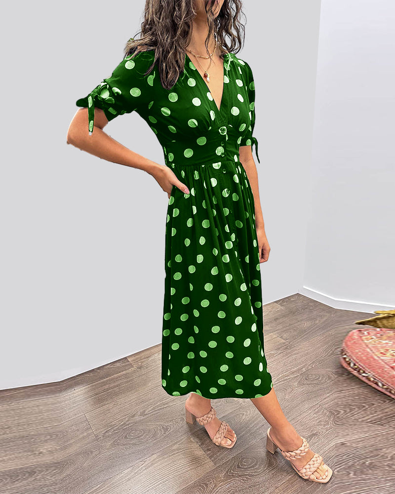 ZADIYA™ | V-NECK POLKA DOT MIDI DRESS