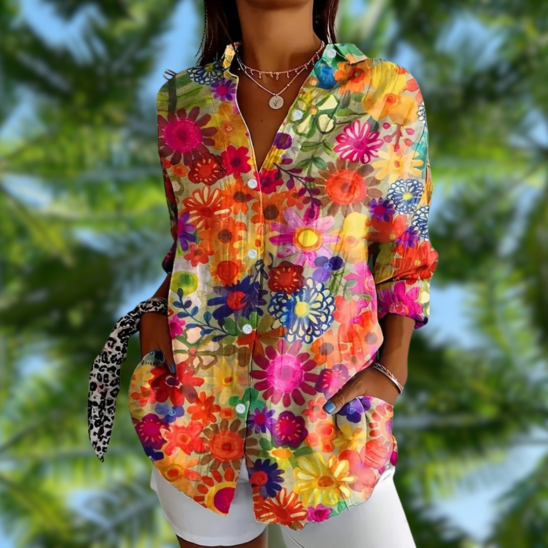 ZADIYA™ | PRINT BUTTON BLOUSE