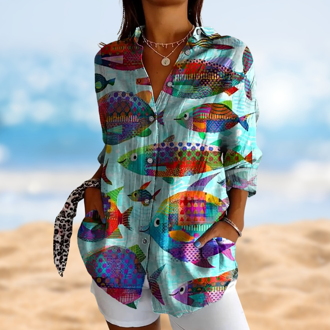 ZADIYA™ | FISH-PRINT BLOUSE