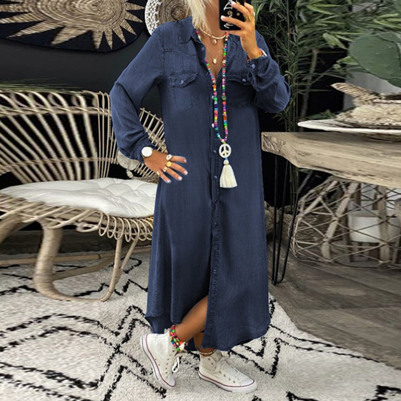 ZADIYA™ | LONG-SLEEVE DENIM MAXI DRESS