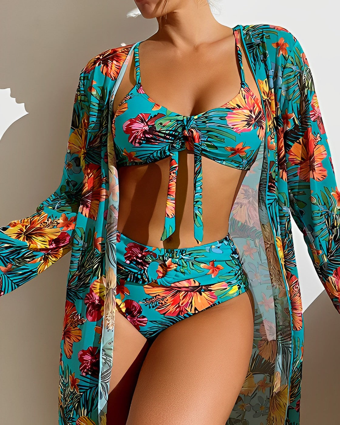 ZADIYA™ | Tropical Print Bikini Set with Cover-up