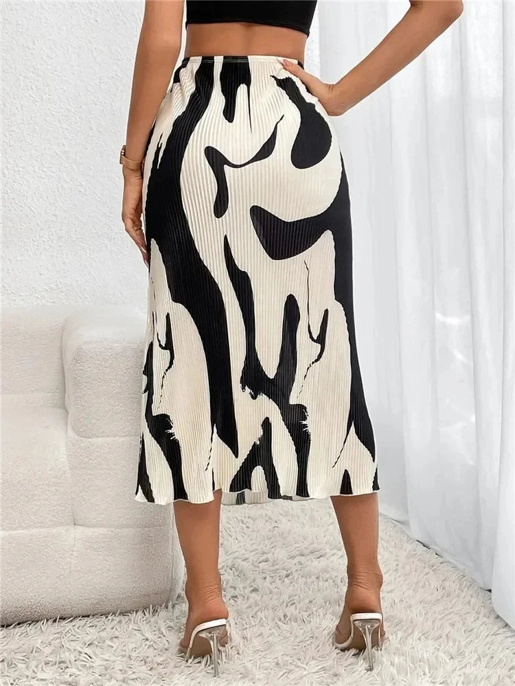ZADIYA™ | Abstract Edit Pleated Maxi Skirt