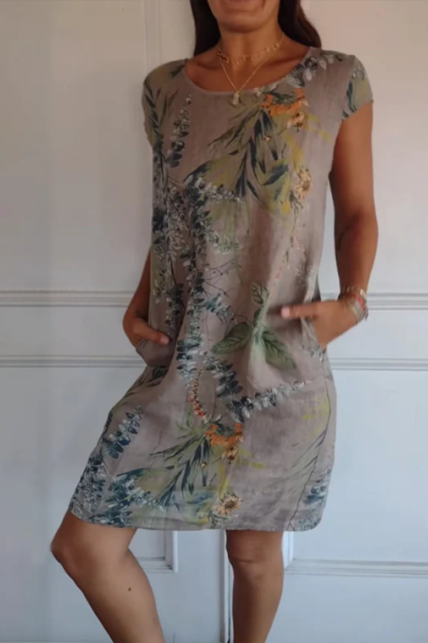 ZADIYA™ | BOTANICAL PRINT ROUND NECK DRESS