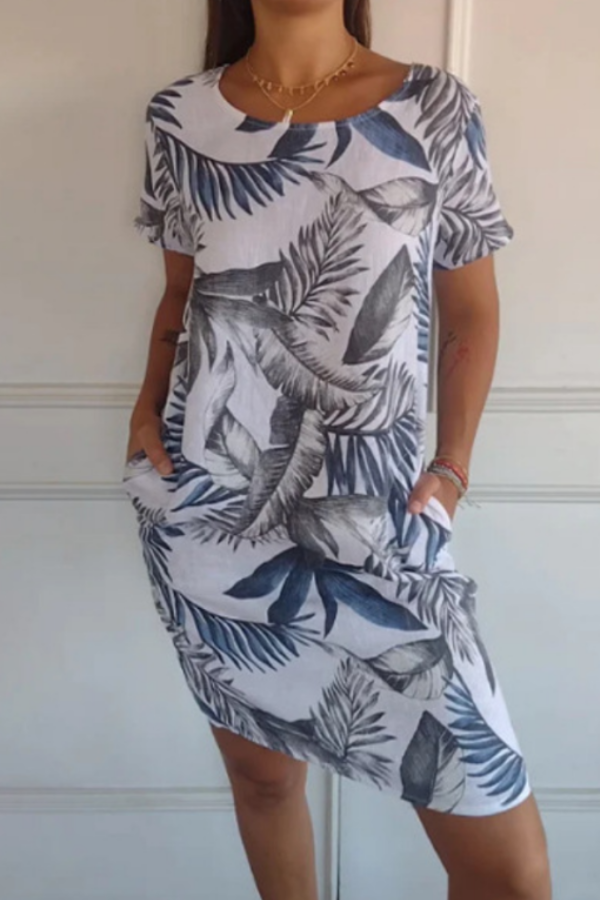 ZADIYA™ | BOTANICAL PRINT ROUND NECK DRESS