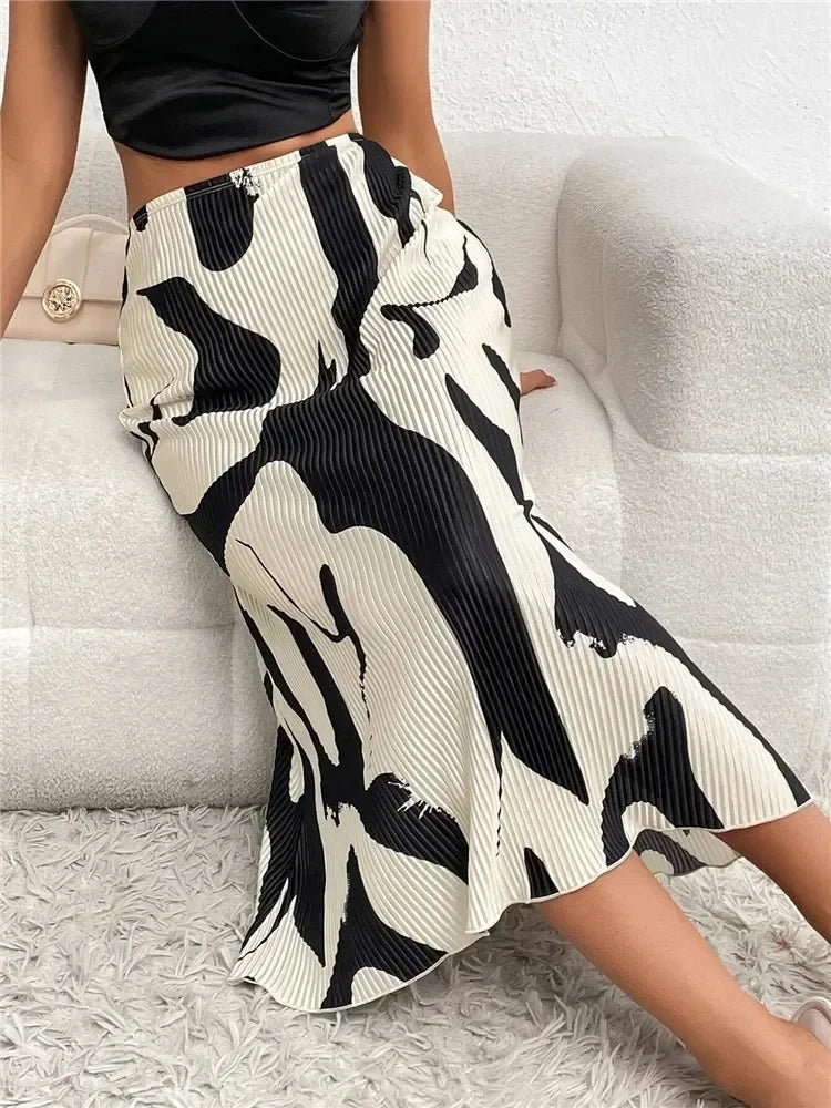 ZADIYA™ | Abstract Edit Pleated Maxi Skirt