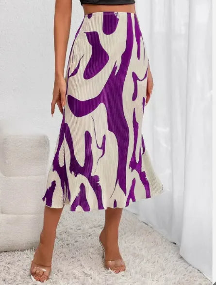 ZADIYA™ | Abstract Edit Pleated Maxi Skirt