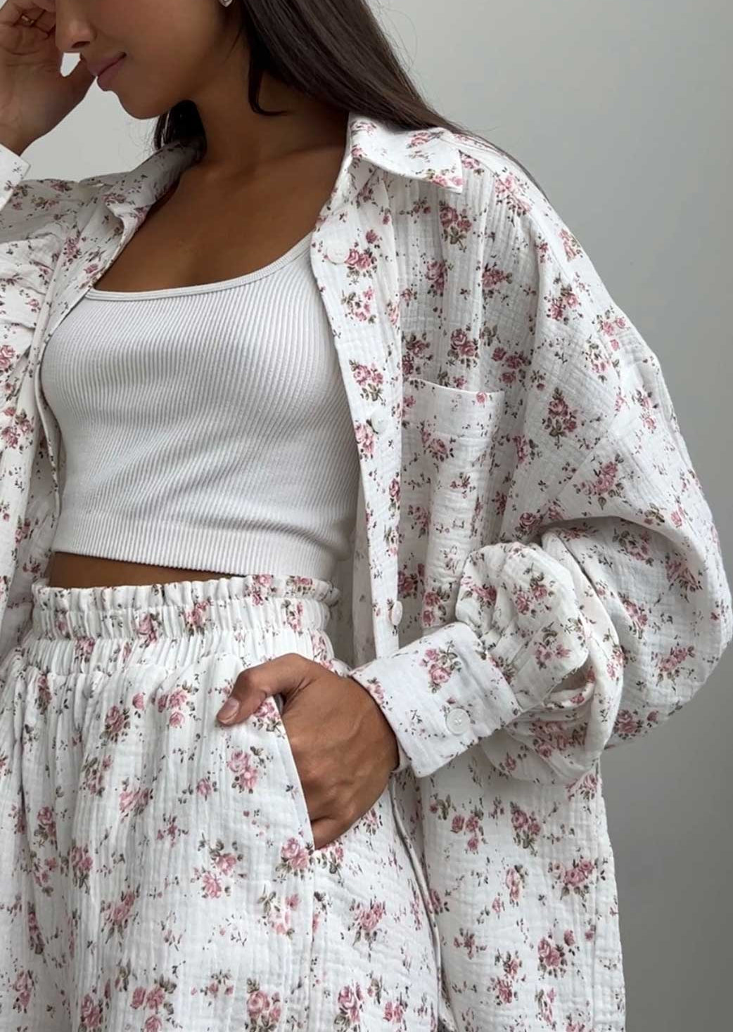ZADIYA™ | FLORAL PRINT SHIRT & SHORTS TWO-PIECE SET