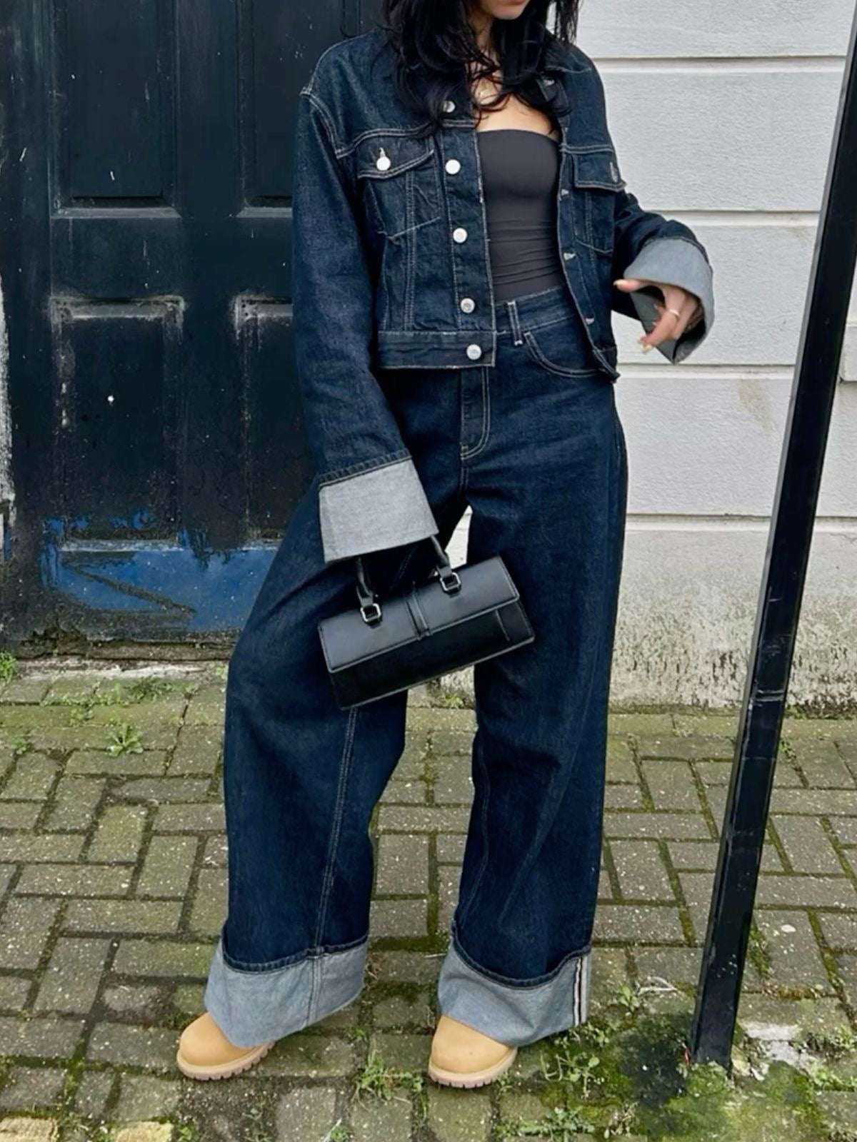 ZADIYA™ | COLLARED LONG SLEEVES DENIM TWO-PIECE SET