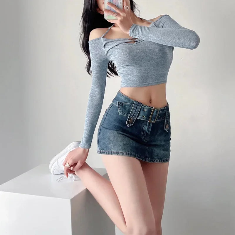ZADIYA™ | Belted Denim Mini Skirt