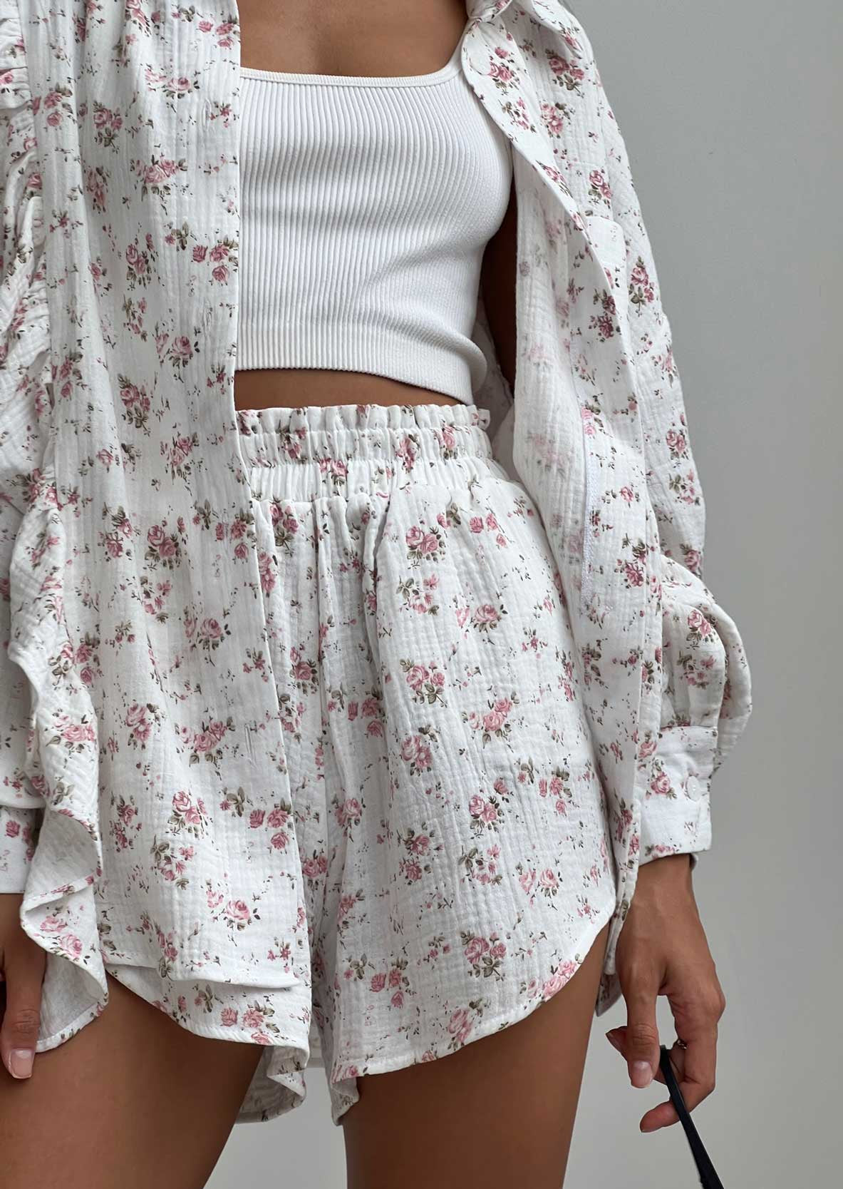 ZADIYA™ | FLORAL PRINT SHIRT & SHORTS TWO-PIECE SET