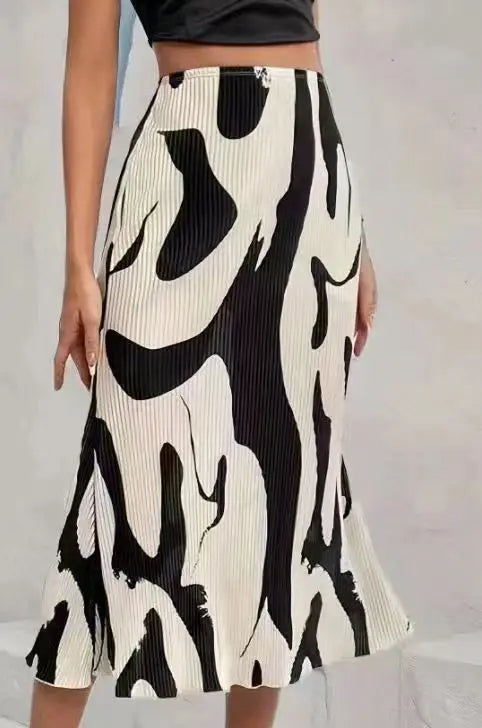 ZADIYA™ | Abstract Edit Pleated Maxi Skirt