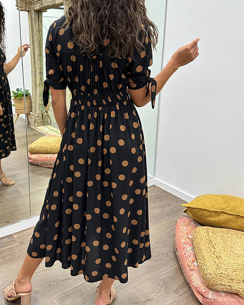 ZADIYA™ | V-NECK POLKA DOT MIDI DRESS