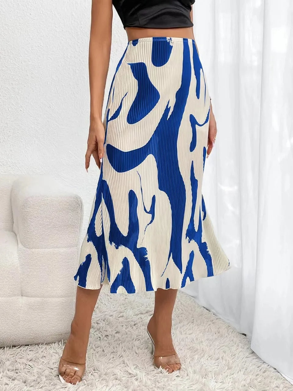 ZADIYA™ | Abstract Edit Pleated Maxi Skirt