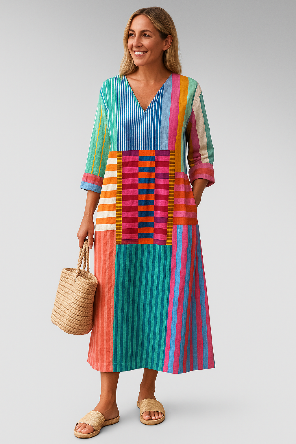 ZADIYA™ | ELEGANT GEOMETRIC MIDI DRESS