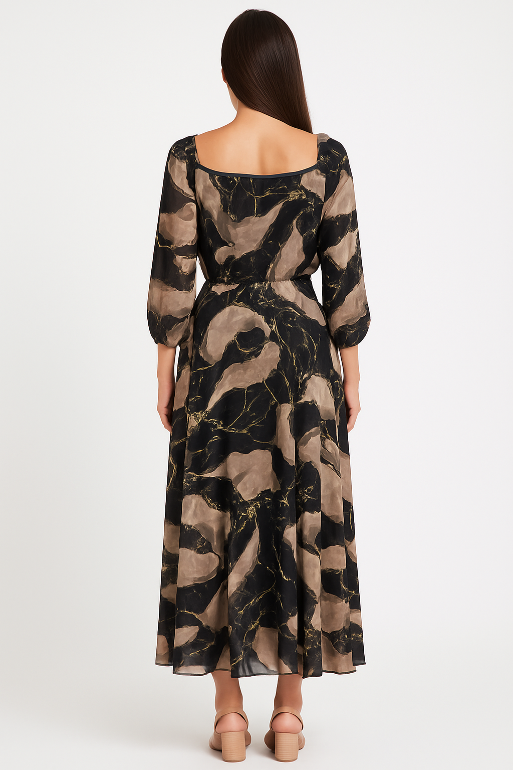 ZADIYA™ | PRINTED THREE-QUARTER SLEEVE DRESS